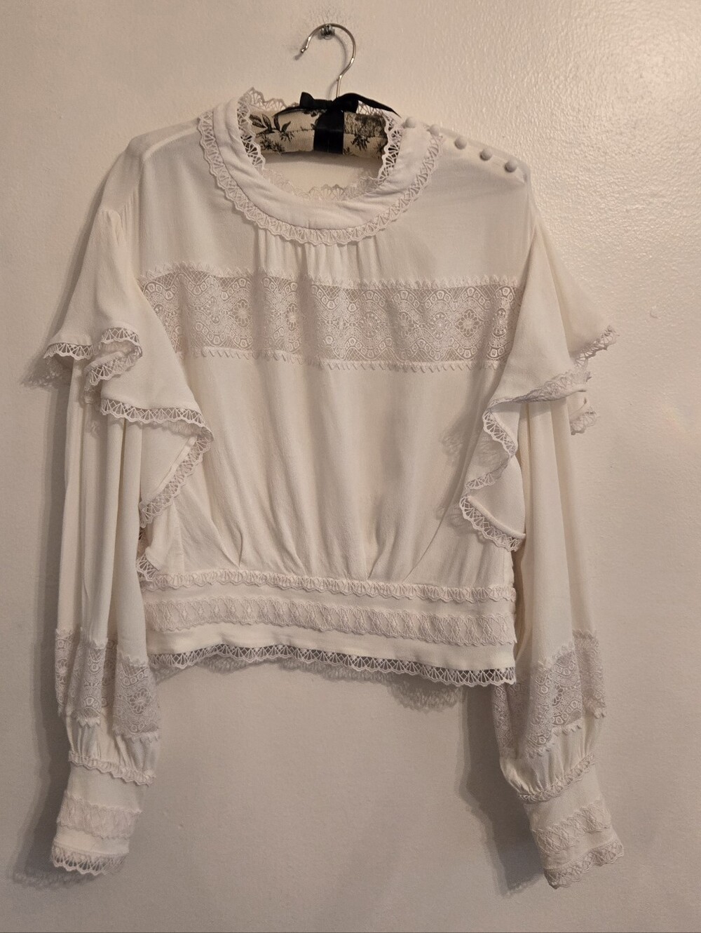 IRO Paris Ivory Claw Guipure Lace Ruffle Victorian Blouse Top Size 36 / US S